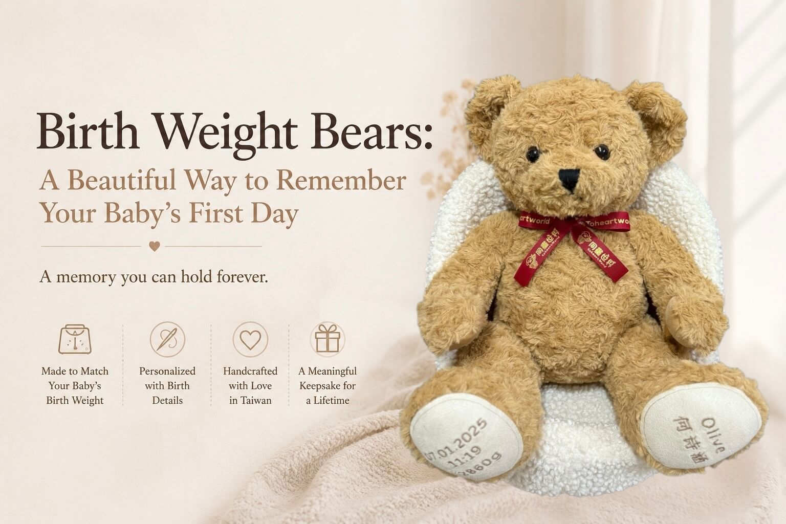 Newborn keepsake Birth Weight Bear preserving the memory of a baby's first day