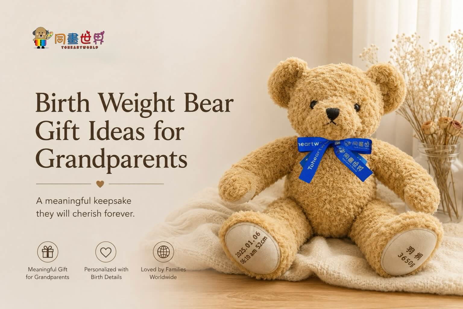 Birth Weight Bear gift idea for grandparents personalized with baby's birth details