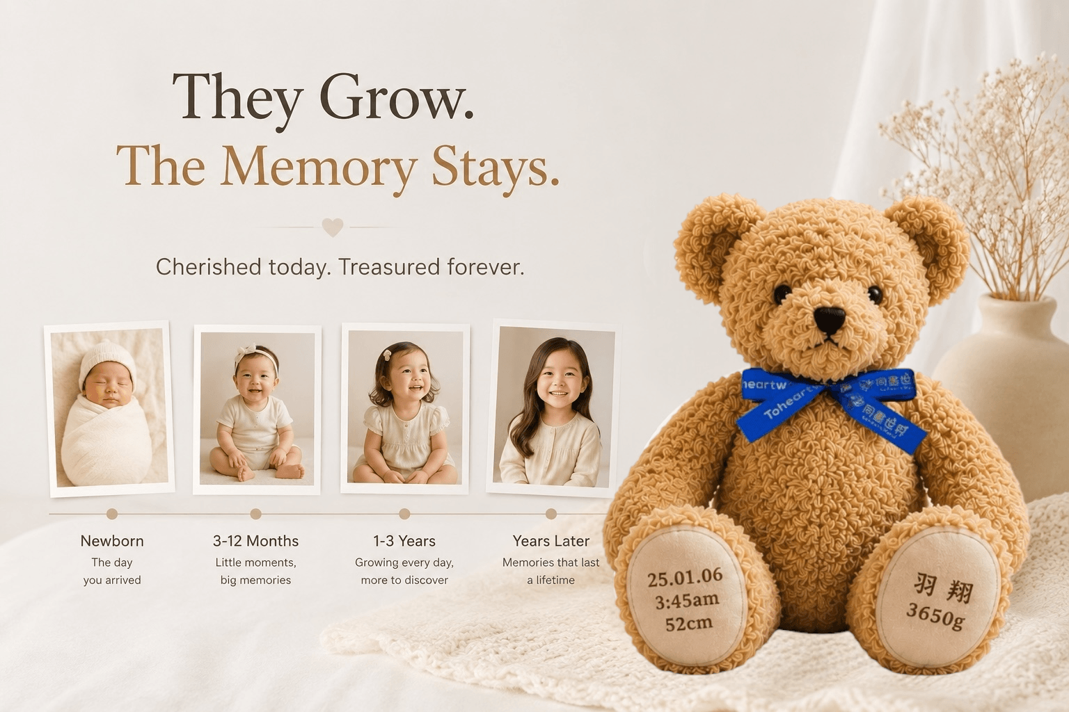 Birth Weight Bears: A Beautiful Way to Remember Your Baby’s First Day 3 Newborn keepsake Birth Weight Bear celebrating a child's growth through the years