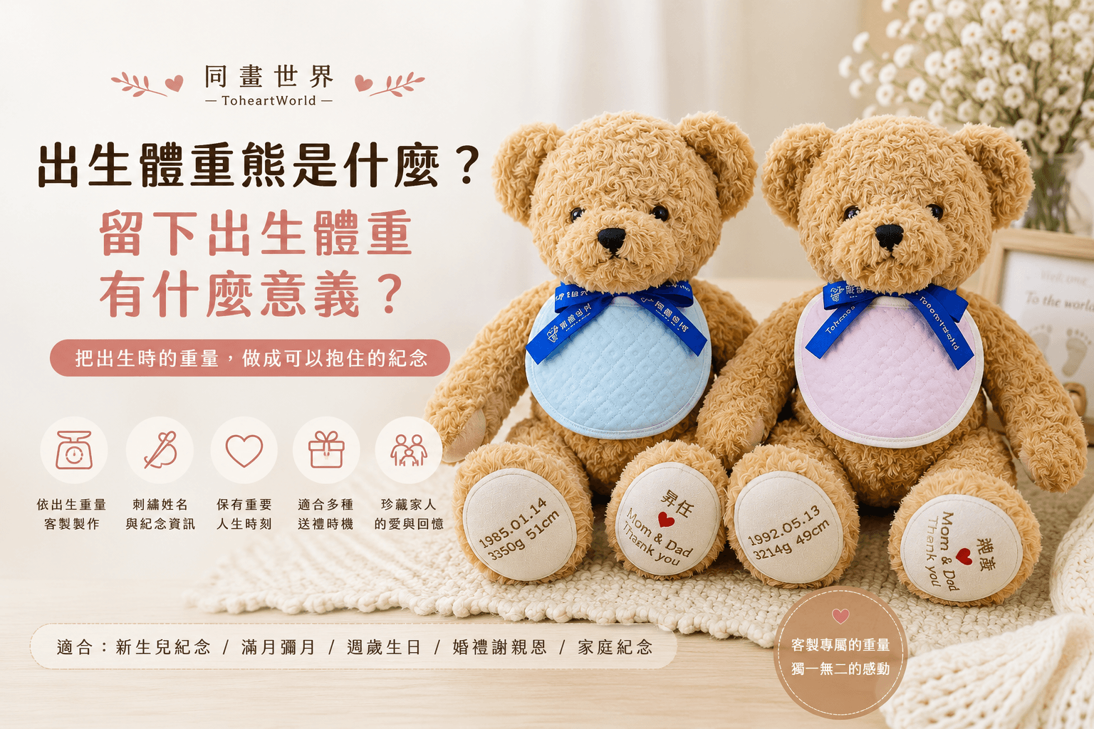出生體重熊是什麼？同畫世界出生體重熊，可客製出生重量姓名日期與婚禮謝親文字